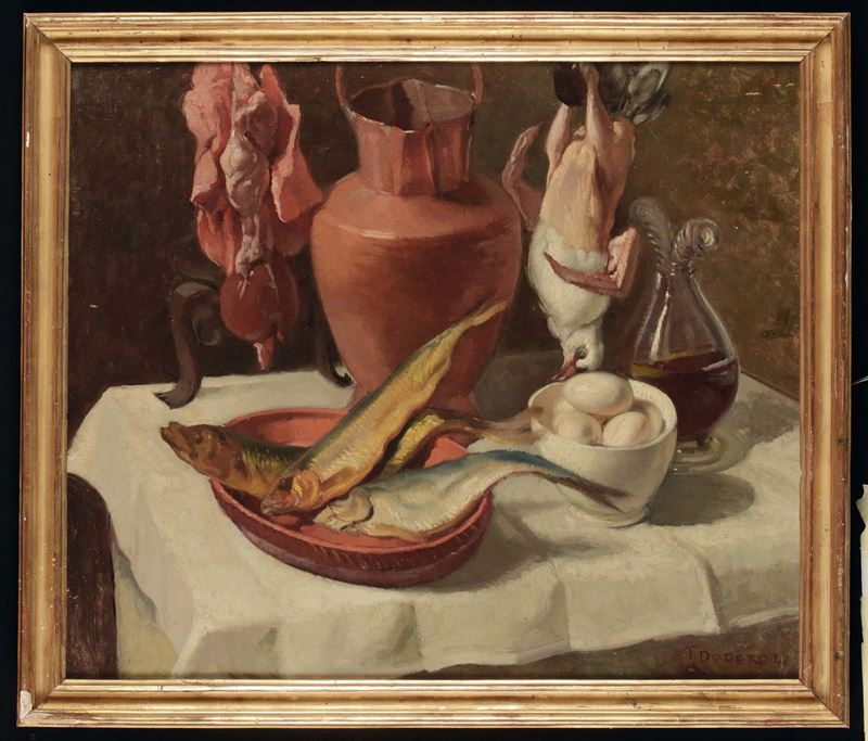 Pietro Dodero (1882-1967) Natura morta con pesce e caggiagione, 1947  - Auction 19th and 20th Century Paintings - Cambi Casa d'Aste