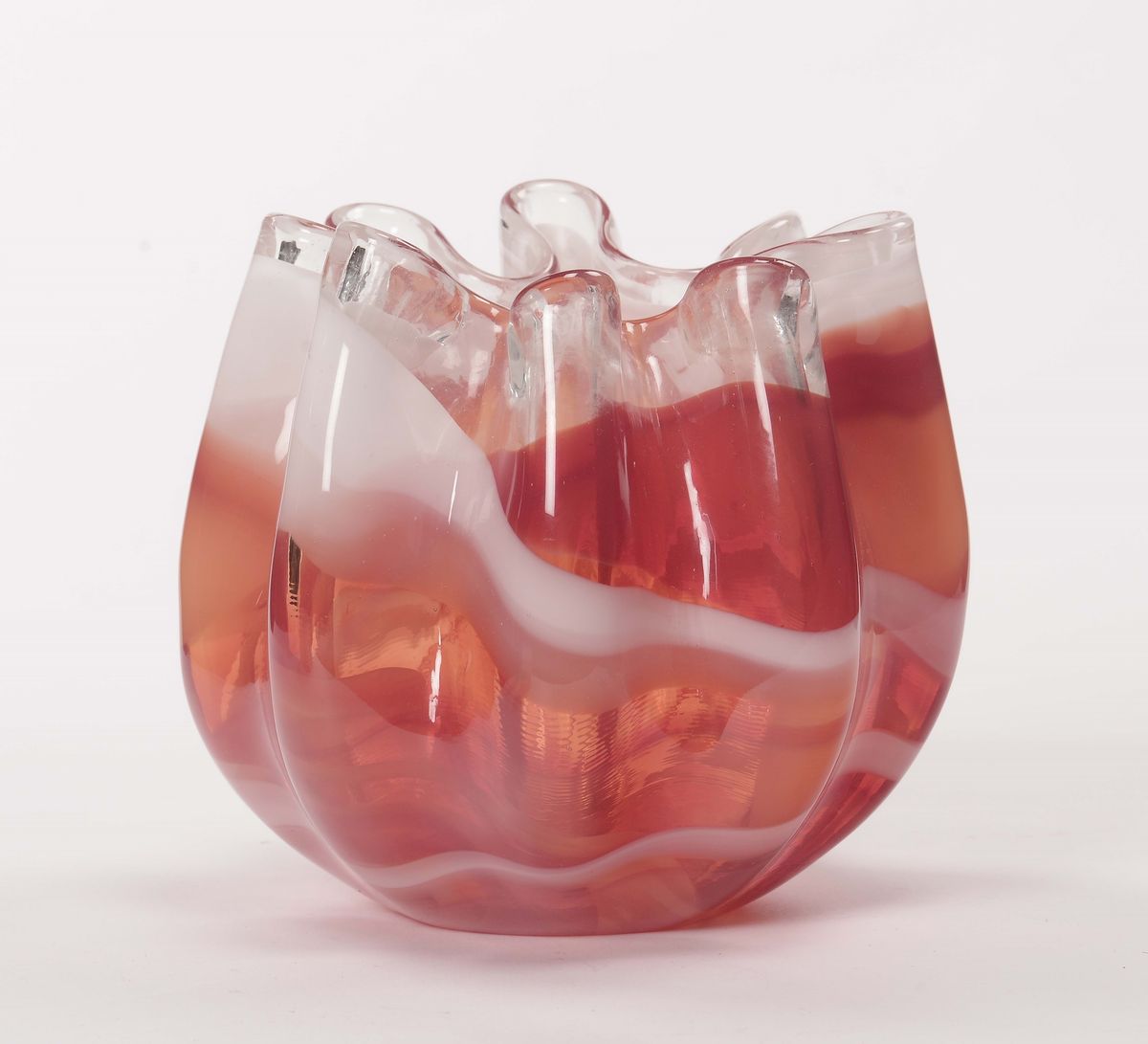 Lotto Composto da Vaso in Vetro Azzurro e Marrone e Vaso in Vetro Arancio Marmorizzato