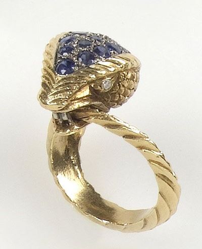 Anello a Forma di Serpente con Zaffiri