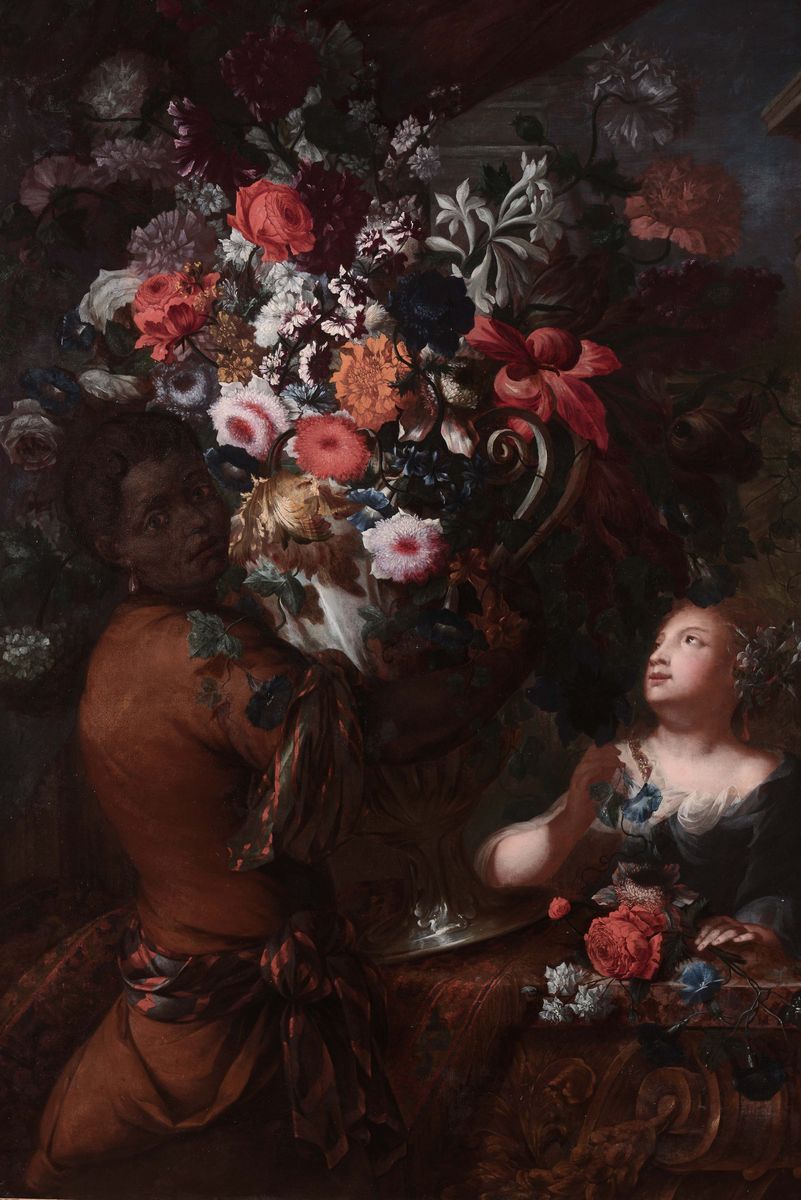 Karel Van Vogelaer (maastricht 1653 - Roma 1695)trofeo di Fiori in un Vaso D’argento Sorretto da ...