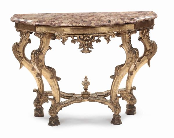 Console Luigi XV in legno intagliato e dorato, fine XVIII secolo