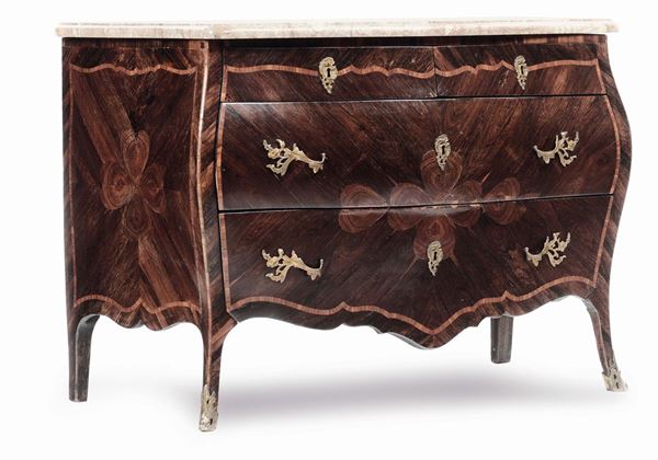 Comò Luigi XV lastronato in palissandro ed intarsiato, Genova XVIII secolo