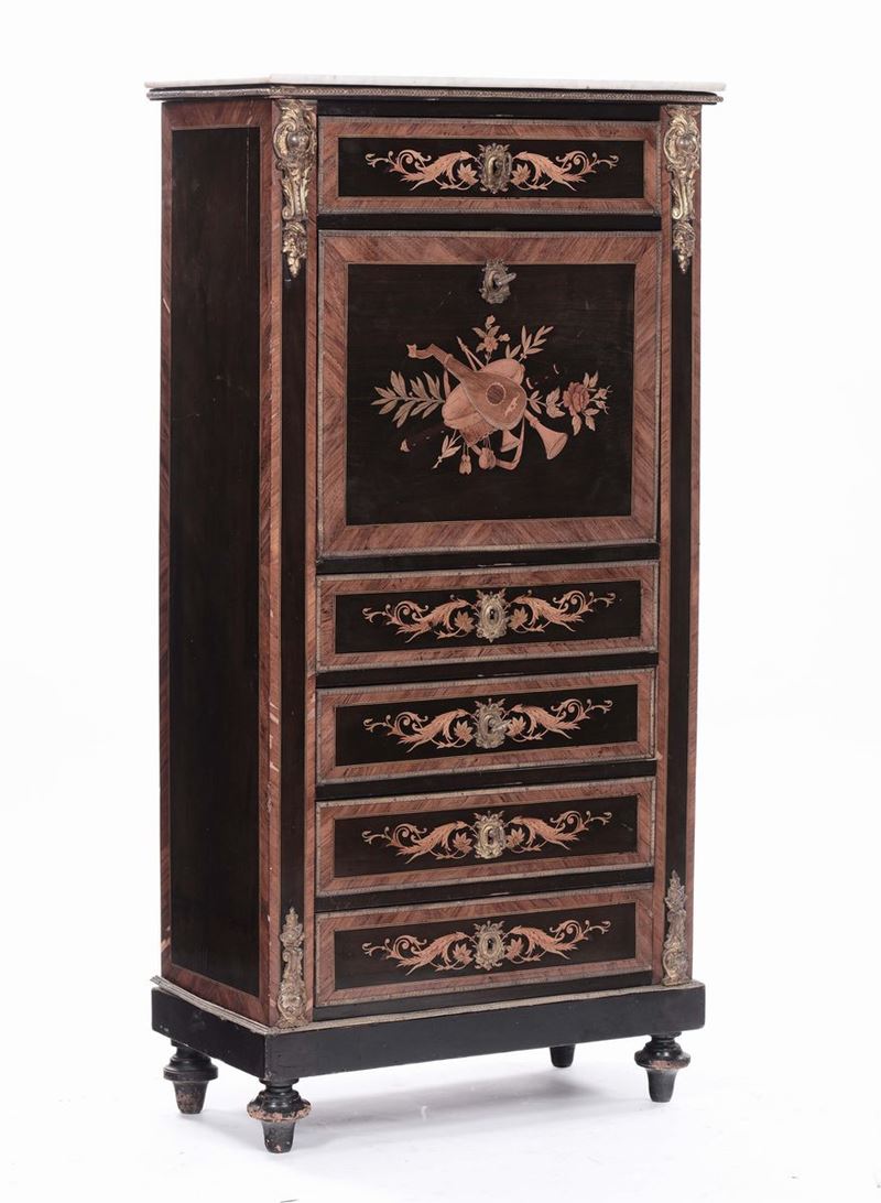 Secretaire Napoleone III lastronato ed intarsiato  - Auction Fine Arts from refined private house - Cambi Casa d'Aste