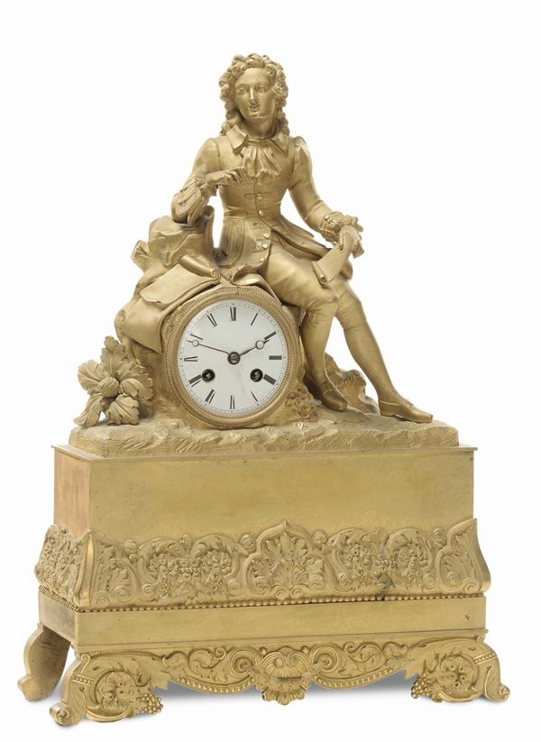 Pendola da tavolo in bronzo dorato, Francia XIX-XX secolo