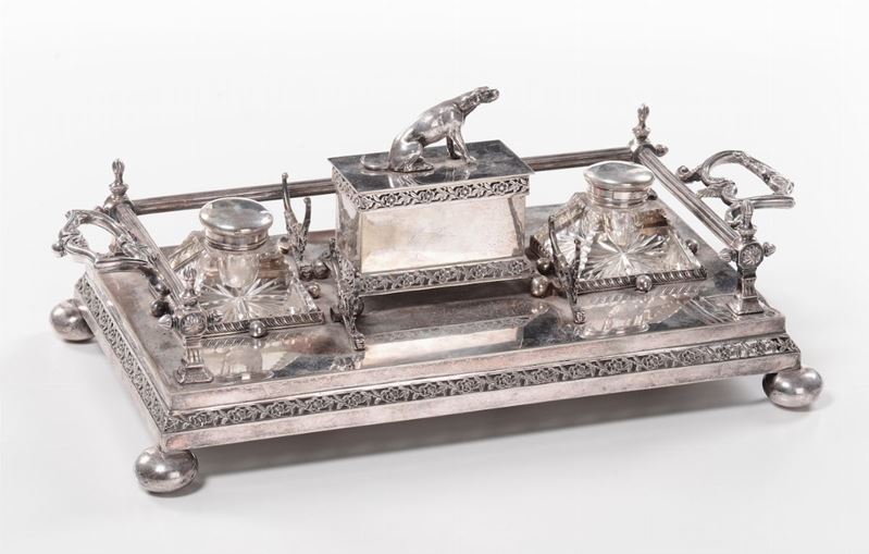 Calamaio in metallo argentato, XIX-XX secolo  - Auction Antique and Old Masters - I - Cambi Casa d'Aste
