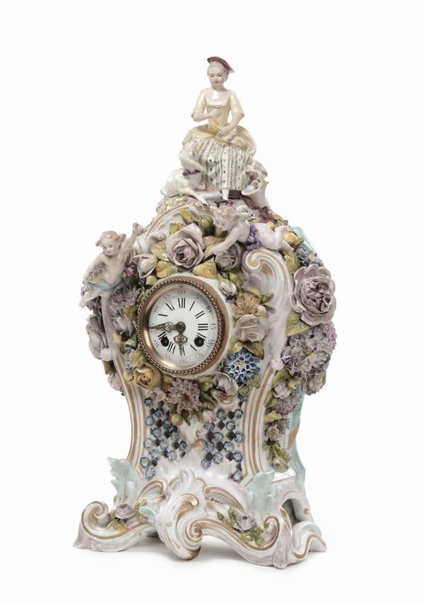Orologio in porcellana policroma, Meissen XX secolo