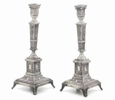Coppia di Candelieri in Argento, Polonia Inizio XX Secolo