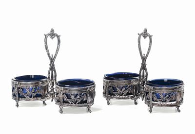 Coppia di Saliere in Argento e Vetro Blu, XIX Secolo