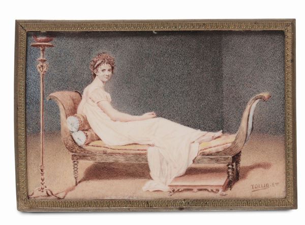 Miniatura su avorio raffigurante Paolina Bonaparte, firmata Tollid, Francia XIX secolo