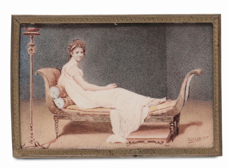 Miniatura su avorio raffigurante Paolina Bonaparte, firmata Tollid, Francia XIX secolo  - Asta Argenti da Collezione Italiani ed Europei - II - Cambi Casa d'Aste