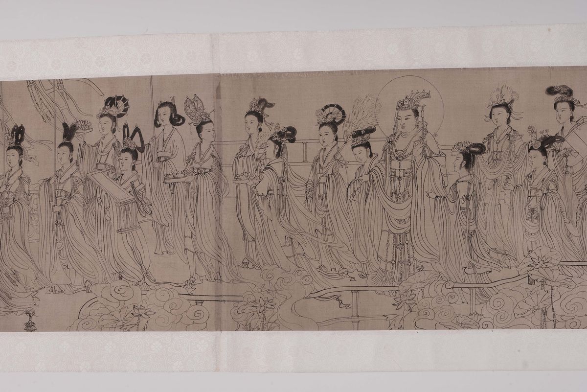 Dipinto su Carta Raffigurante Scena di Vita di Corte e Iscrizioni, Cina, Dinastia Qing, XIX Secol...