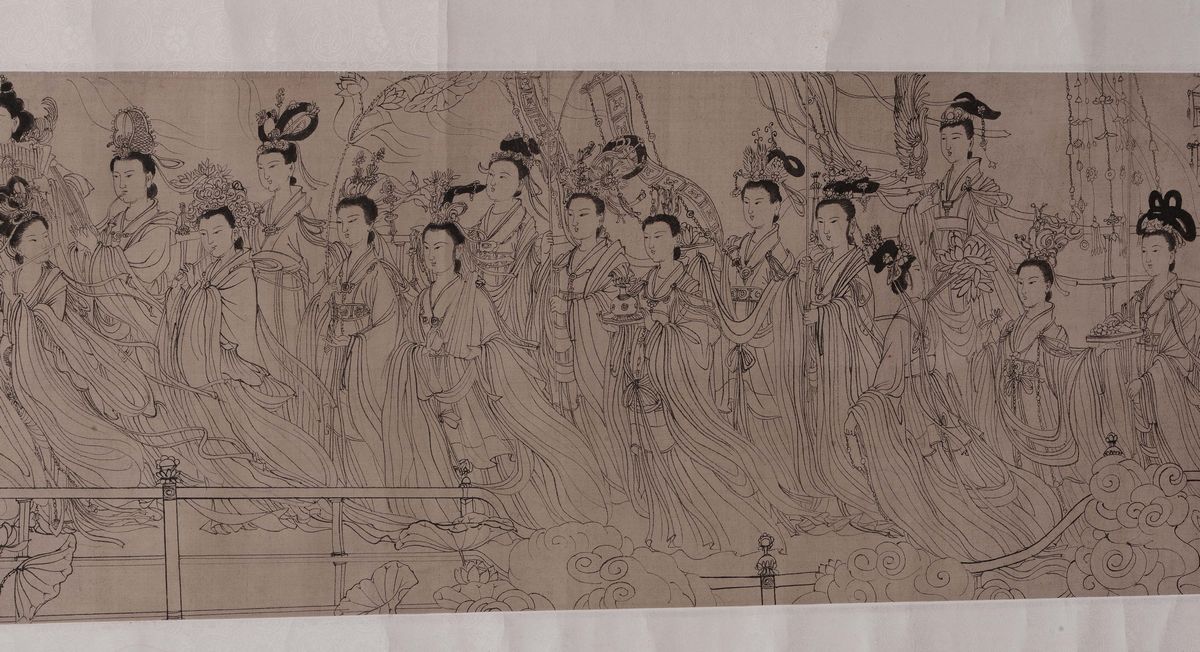 Dipinto su Carta Raffigurante Scena di Vita di Corte e Iscrizioni, Cina, Dinastia Qing, XIX Secol...