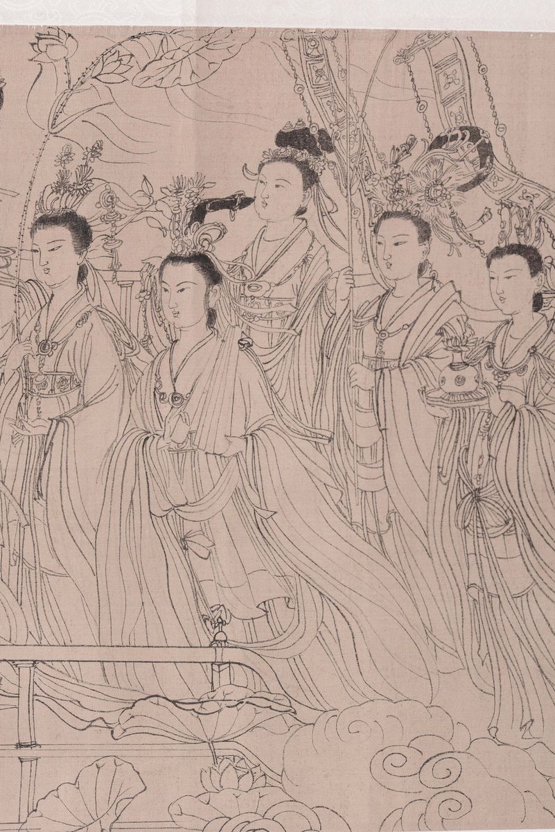 Dipinto su Carta Raffigurante Scena di Vita di Corte e Iscrizioni, Cina, Dinastia Qing, XIX Secol...
