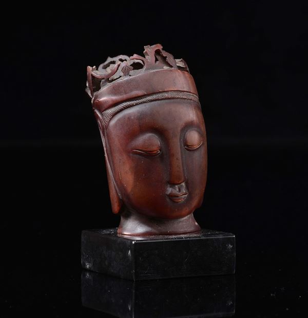 A horn Goddess' face sculpture, China, Qing Dynasty, 19th century