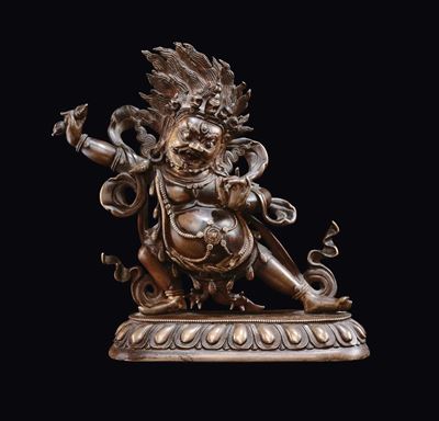 Scultura in bronzo raffigurante Vajrapani, Tibet, epoca Qianlong (1736-1795), h 18 cm
