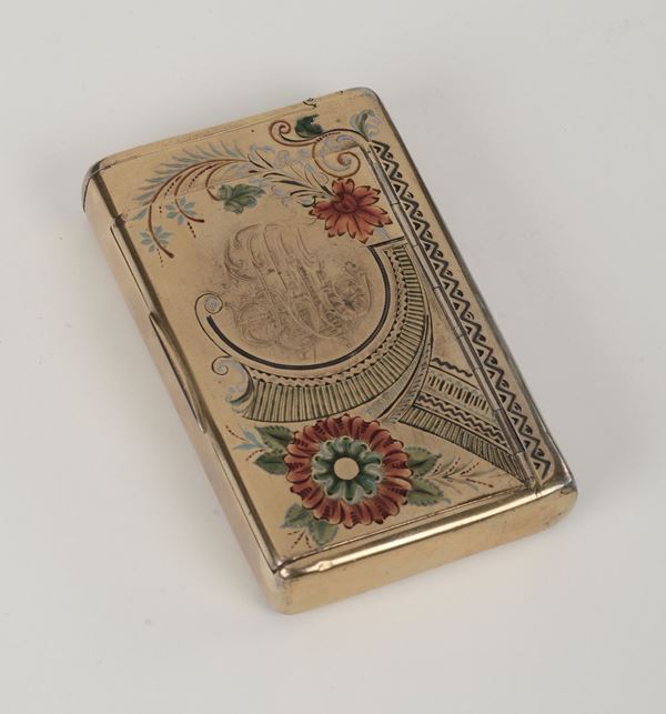 Scatola in argento sbalzato, intelature e smalti policromi di gusto floreale, Russia, XX secolo