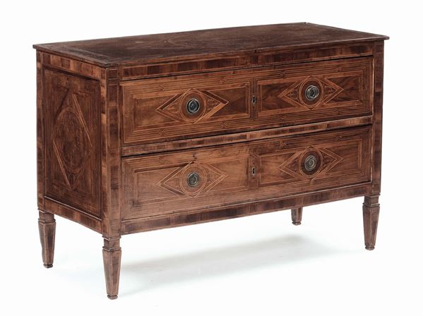 Comò Luigi XVI lastronato ed intarsiato, XIX secolo