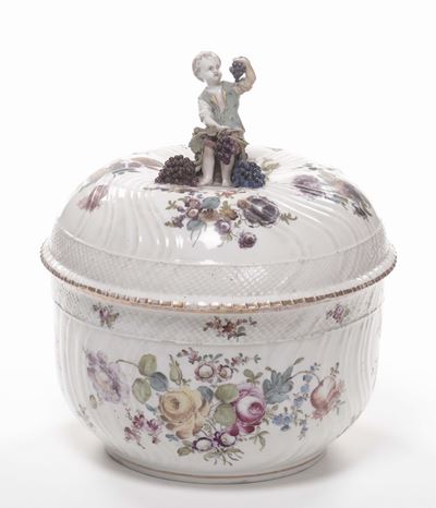 Cachepot con Coperchio in Porcellana Policroma, Meissen