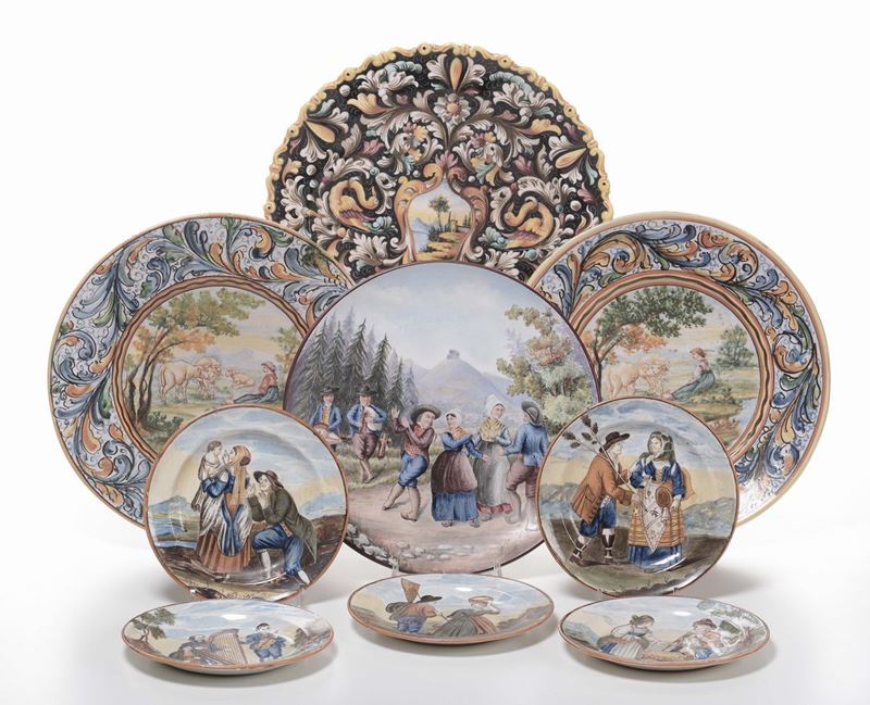 :Lotti di piatti e piattini in porcellana in stile Castelli, XX secolo  - Auction Time Auction 8-2014 - Cambi Casa d'Aste