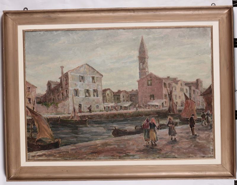 Anonimo del XIX secolo Canale con barche  - Asta Antiquariato, Affidamenti da raffinate dimore private - Cambi Casa d'Aste