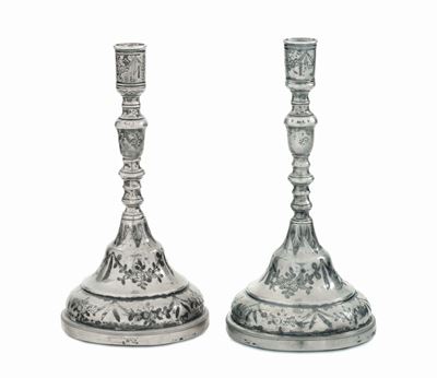 Coppia di Candelieri in Argento, Arte Ottomana (turchia?) del XIX Secolo