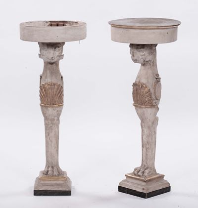 Coppia di Gueridon in Legno Laccato e Dorato, XIX Secolo