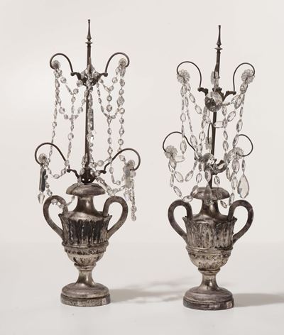 Coppia di Portapalme in Legno Intagliato e Argentato a Mecca, XVIII-XIX Secolo