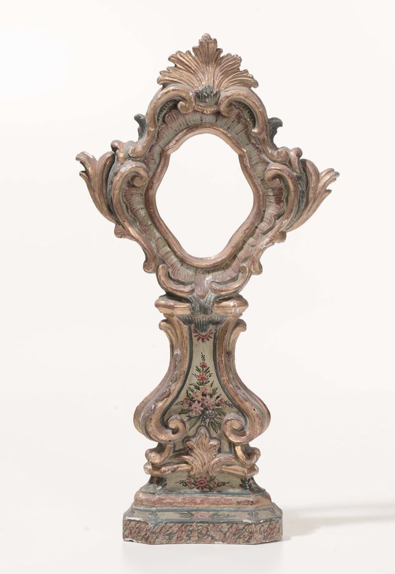 Reliquiario in legno laccato verde e oro, XIX-XX secolo  - Asta Antiquariato, Affidamenti da raffinate dimore private - Cambi Casa d'Aste