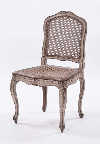 Sedia Luigi XV Intagliata e Laccata, XVIII-XIX Secolo
