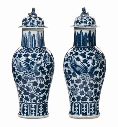 Coppia di Vasi in Porcellana Bianca e Blu, Cina XX Secolo