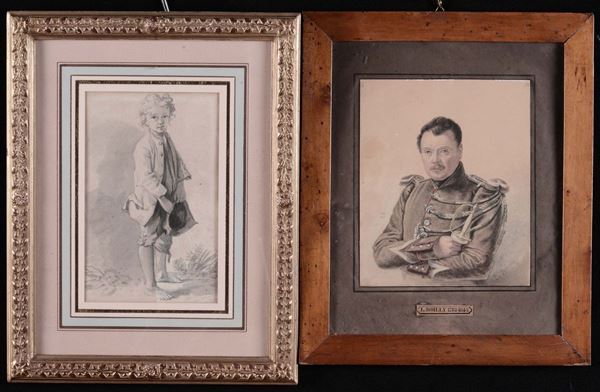 Anonimo del XIX secolo Ritratto di ufficiale e Ritratto di bimbo