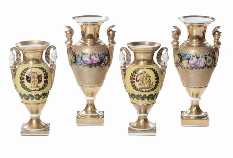 Quattro vasi Impero in ceramica, Francia XIX-XX secolo  - Auction Fine Arts from refined private house - Cambi Casa d'Aste