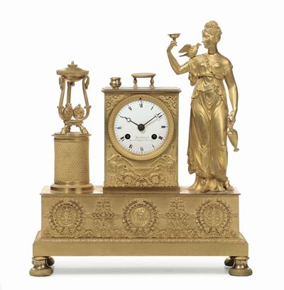 Pendola da Tavolo in Bronzo Dorato, Francia XIX Secolo