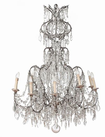 Lampadario con Cristalli a Dieci Luci, XIX Secolo