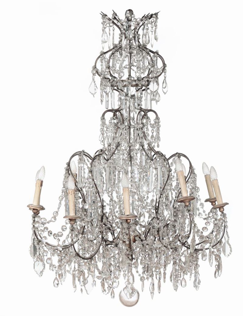 Lampadario con cristalli a dieci luci, XIX secolo  - Asta Antiquariato, Affidamenti da raffinate dimore private - Cambi Casa d'Aste