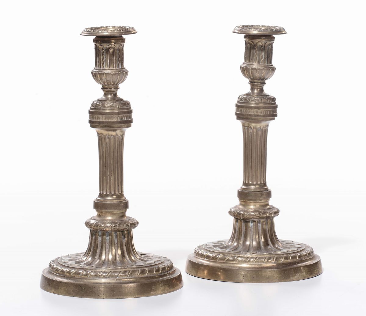 Lotto Composto da Coppia di Candelieri in Bronzo Dorato con Erme in Bronzo Patinato, XIX Secolo