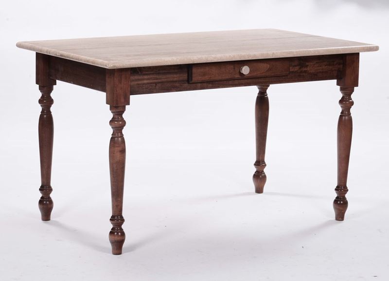Tavolo ad un cassetto con piano in travertino  - Auction Fine Arts from refined private house - Cambi Casa d'Aste