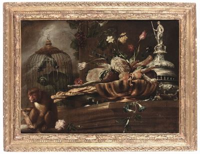 Antonio Maria Vassallo (genova 1620 - 1674 Ca)natura Morta con Scimmia