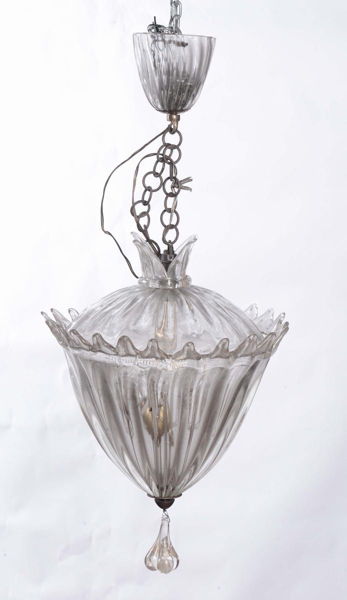 Lampadario in vetro, XX secolo  - Auction Fine Arts from refined private house - Cambi Casa d'Aste