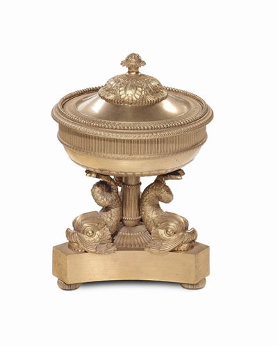 Piccolo Calamaio in Bronzo Dorato, XIX Secolo