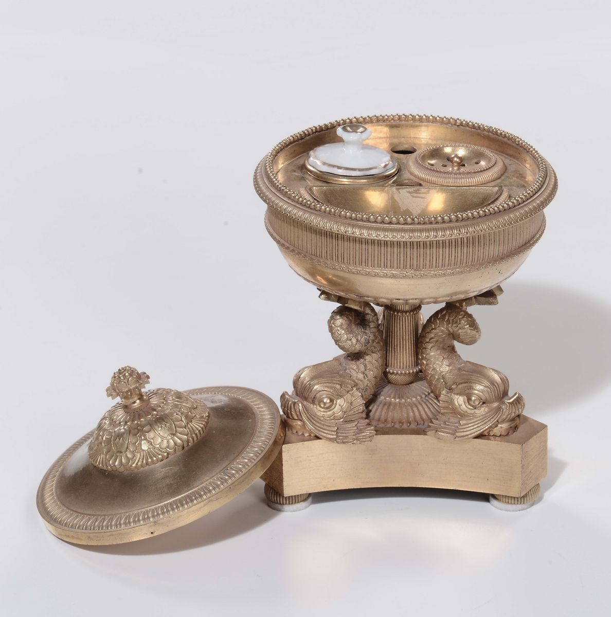 Piccolo Calamaio in Bronzo Dorato, XIX Secolo