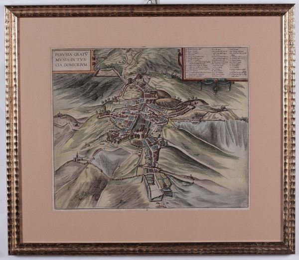 Incisione raffigurante la città di Perugia, XVI-XVII secolo