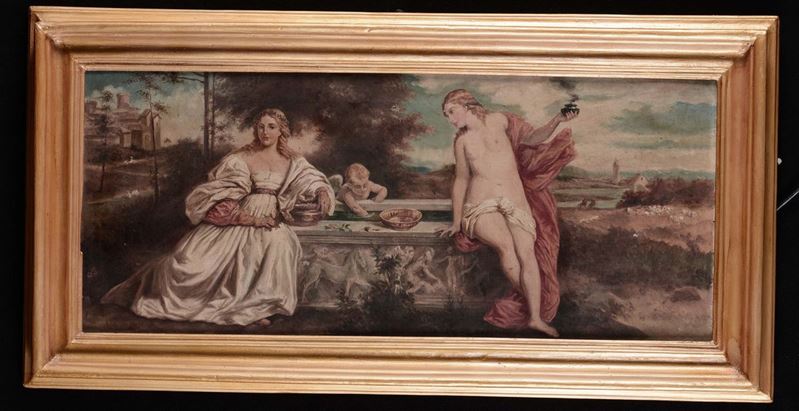 Anonimo del XX secolo Amor Sacro e Amor Profano (copia da Tiziano Vecellio)  - Auction Fine Arts from refined private house - Cambi Casa d'Aste