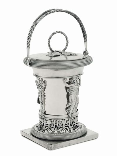 Secchiello con Coperchio in Argento Fuso, Sbalzato e Traforato, Punzoni Austriaci per il 1816