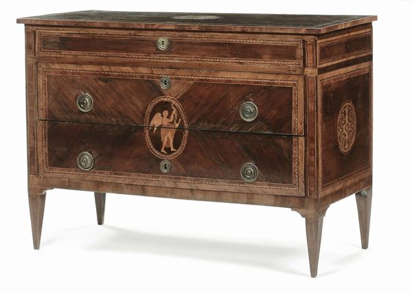 Comò Luigi XVI lastronato ed intarsiato, XVIII-XIX secolo