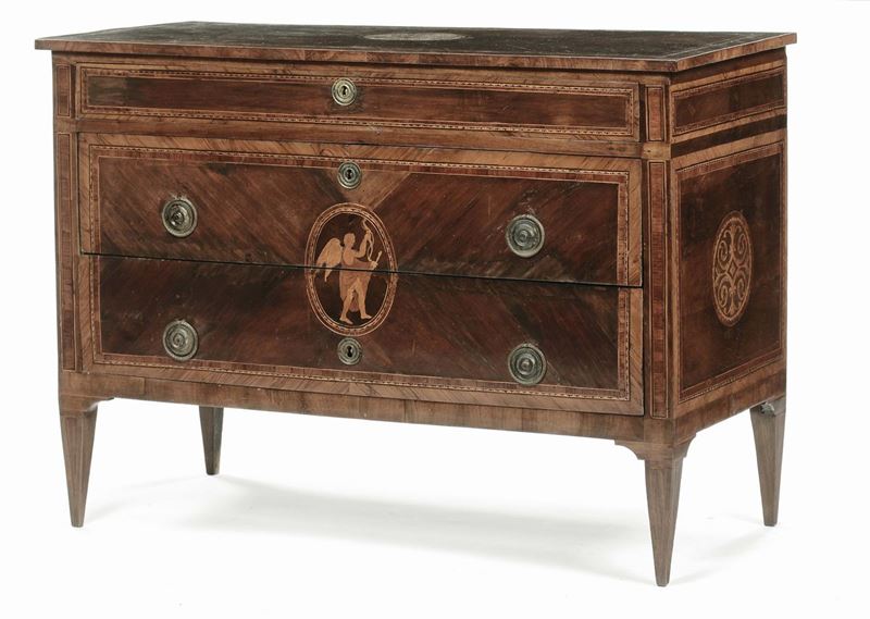Comò Luigi XVI lastronato ed intarsiato, XVIII-XIX secolo  - Auction Fine Arts from refined private house - Cambi Casa d'Aste