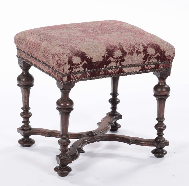 Sgabello in noce, fine XVII inizi XVIII secolo  - Auction Fine Arts from refined private house - Cambi Casa d'Aste