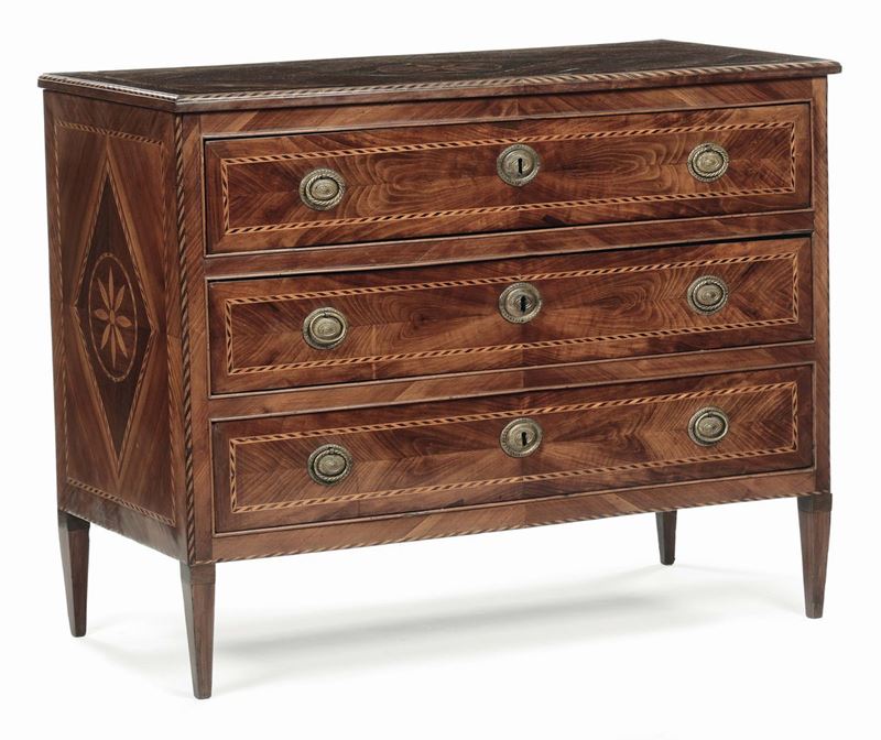 Comò Luigi XVI lastronato ed intarsiato, XVIII-XIX secolo  - Asta Antiquariato, Affidamenti da raffinate dimore private - Cambi Casa d'Aste