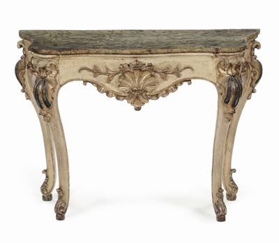 Console Luigi XIV Laccata e Dorata con Piano Marmorizzato, XVIII Secolo