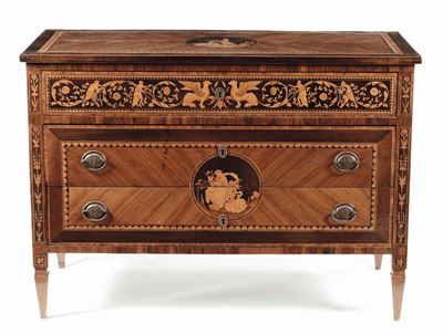 Coppia di Cassettoni Lastronati e Riccamente Intarsiati alla Maniera di Maggiolini, Lombardia XIX...
